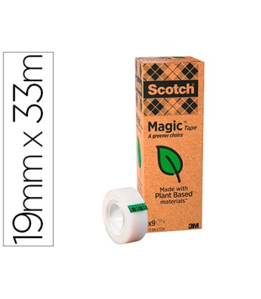 Cinta adhesiva scotch magic invisible eco 33 mt x 19 mm pack de 9 unidades