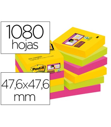 Bloc de notas adhesivas quita y pon post it super sticky 476x476 mm con 90 hojas pack de 12 bloc colores