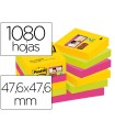 Bloc de notas adhesivas quita y pon post-it super sticky 47,6x47,6 mm con 90 hojas pack de 12 bloc colores