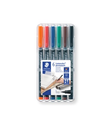 Rotulador staedtler lumocolor retroproyeccion punta de fibra permanente 317 wp estuche 6 colores punta media