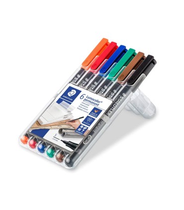 Rotulador staedtler lumocolor retroproyeccion punta de fibra permanente 318 wp estuche 6 colores punta fina