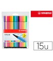 Rotulador stabilo acuarelable pen 68 estuche de 10 colores estandar + 5 colores neon