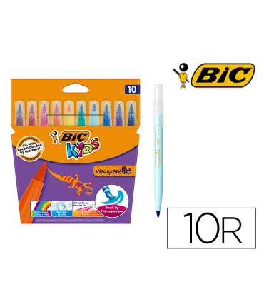 Rotulador bic kids visaquarelle estuche de 10 colores punta pincel tinta base de agua