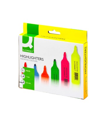 Rotulador q connect fluorescente punta biselada caja de 6 unidades colores surtidos