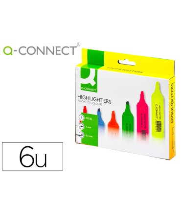 Rotulador q connect fluorescente punta biselada caja de 6 unidades colores surtidos