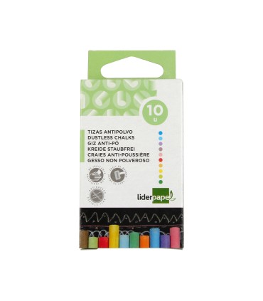 Tiza color antipolvo liderpapel caja de 10 unidades colores surtidos