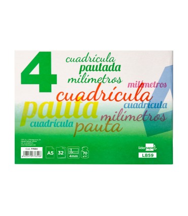 Libreta liderpapel pautaguia tapa cartoncillo 32 hojas din a5 70 g cuadriculado pautado 4 mm apaisado con margen