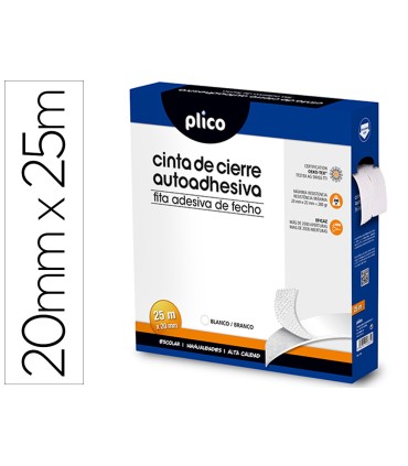 Cinta de cierre adhesiva plico velcro blanco 20mm x 25m