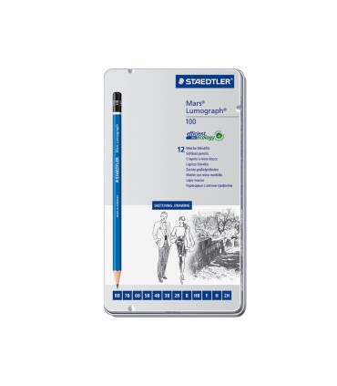 Lapices de grafito staedtler mars lumograph 100 caja metalica de 12 lapices 8b 7b 6b 5b 4b 3b 2b b hb f h 2h