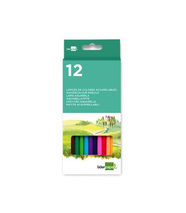 Lapices de colores acuarelables liderpapel caja de 12 unidades colores surtidos