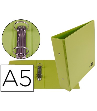 Carpeta de 2 anillas 40 mm redondas liderpapel a5 carton forrado pvc verde pistacho