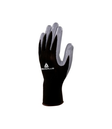 Guantes deltaplus de punto poliester palma de nitrilo especial para mecanica grasas aceites negro gris talla 10