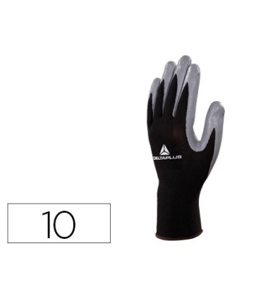 Guantes deltaplus de punto poliester palma de nitrilo especial para mecanica grasas aceites negro gris talla 10