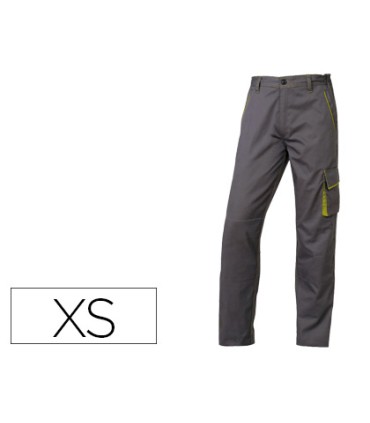 Pantalon de trabajo deltaplus cintura ajustable 5 bolsillos color gris verde talla xs