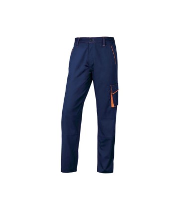 Pantalon de trabajo deltaplus cintura ajustable 5 bolsillos color azul naranja talla xxl