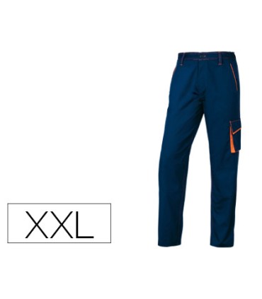 Pantalon de trabajo deltaplus cintura ajustable 5 bolsillos color azul naranja talla xxl