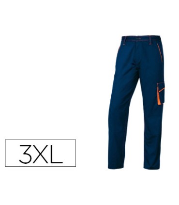 Pantalon de trabajo deltaplus cintura ajustable 5 bolsillos color azul naranja talla 3xl