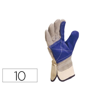 Guantes deltaplus docker serraje vacuno reforzado ideal para trabajos intensivo color gris azul talla 10