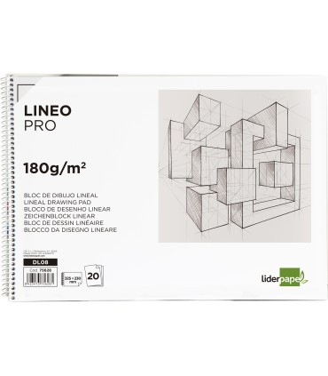 Bloc dibujo liderpapel lineal espiral 230x325mm 20 hojas 180 gr m2 con recuadro perforado