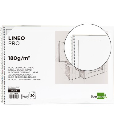 Bloc dibujo liderpapel lineal espiral 230x325mm 20 hojas 180 gr m2 con recuadro perforado