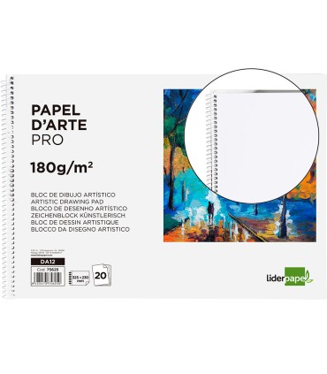 Bloc dibujo liderpapel artistico espiral 230x325mm 20 hojas 180g m2 sin recuadro perforado