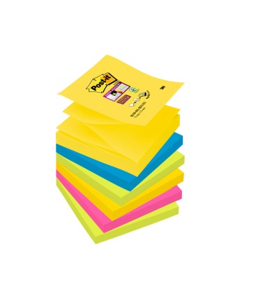 Bloc de notas adhesivas quita y pon post it super sticky 76x76 mm con 90 hojas pack de 6 bloc colores surtidos