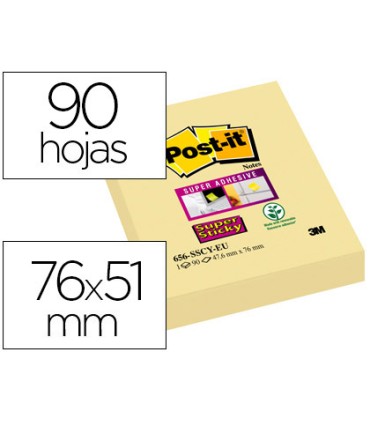 Bloc de notas adhesivas quita y pon post it super sticky 51x78 mm con 90 hojas amarillo canario