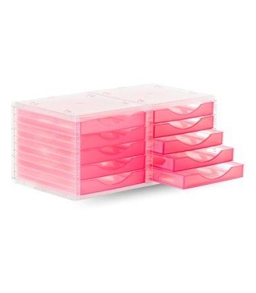 Fichero cajones de sobremesa q connect 260x270x340 mm apilables 5 cajones rosa translucido