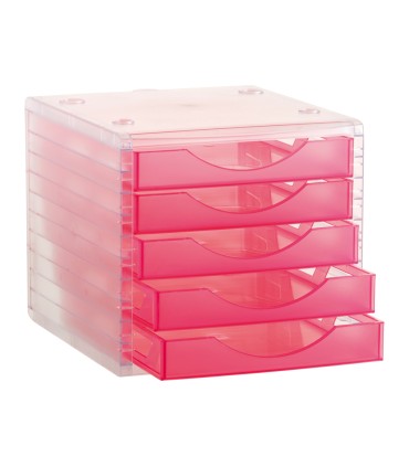 Fichero cajones de sobremesa q connect 260x270x340 mm apilables 5 cajones rosa translucido