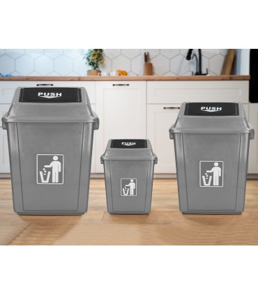 Papelera contenedor q connect plastico con tapa de balancin 40 litros gris 410x280x610 mm