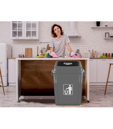 Papelera contenedor q connect plastico con tapa de balancin 58 litros gris 470x330x760 mm