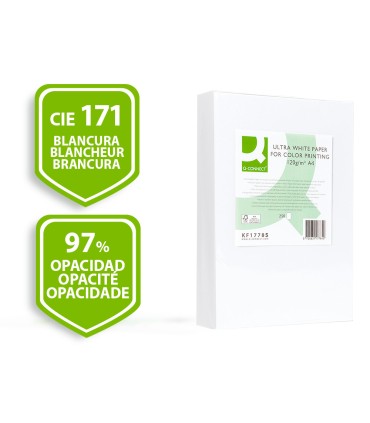 Papel fotocopiadora q connect ultra white din a4 120 gramos paquete de 250 hojas