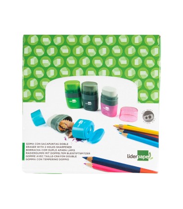 Sacapuntas liderpapel plastico 2 usos con goma