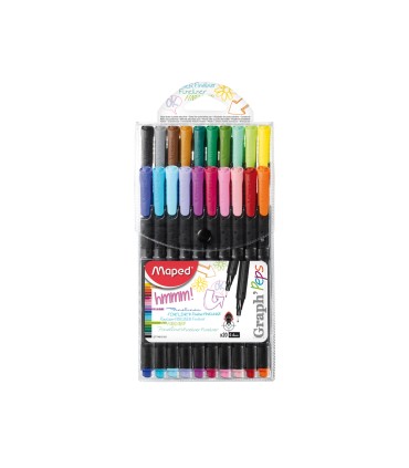 Rotulador maped punta de metal graph peps fine liner estuche de 20 colores surtidos