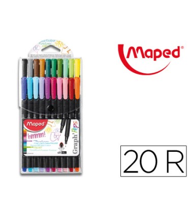 Rotulador maped punta de metal graph peps fine liner estuche de 20 colores surtidos