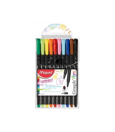 Rotulador maped punta de metal graph peps fine liner estuche de 10 colores surtidos