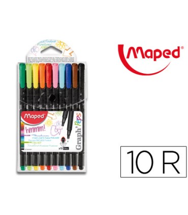 Rotulador maped punta de metal graph peps fine liner estuche de 10 colores surtidos