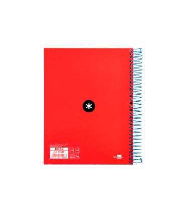 Cuaderno espiral liderpapel a5 micro antartik tapa forrada120h 90gr cuadro 5mm 5 bandas 6 taladros colores surtidos