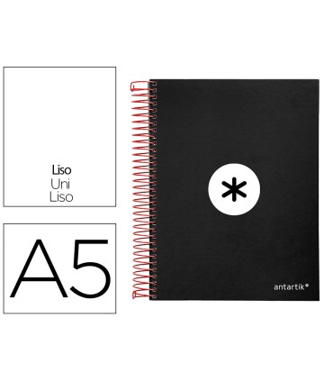 Cuaderno espiral liderpapel a5 micro antartik tapa forrada 120h 90g liso con bandas 6 taladros color negro