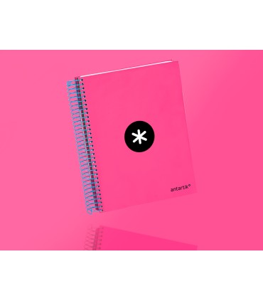 Cuaderno espiral liderpapel a5 micro antartik tapa forrada 120h 90 gr liso con bandas 6 taladros color rosa fluor