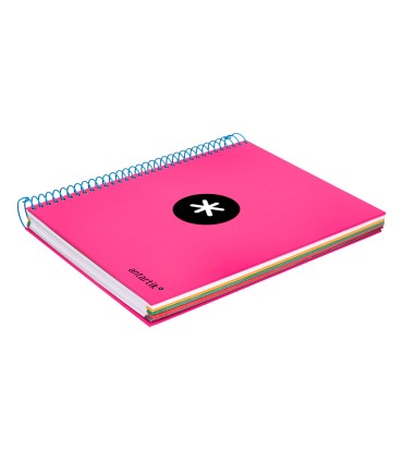 Cuaderno espiral liderpapel a5 micro antartik tapa forrada 120h 90 gr liso con bandas 6 taladros color rosa fluor