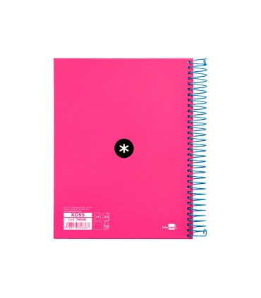 Cuaderno espiral liderpapel a5 micro antartik tapa forrada 120h 90 gr liso con bandas 6 taladros color rosa fluor