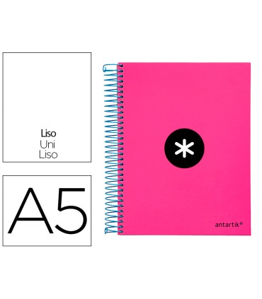 Cuaderno espiral liderpapel a5 micro antartik tapa forrada 120h 90 gr liso con bandas 6 taladros color rosa fluor