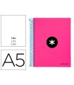 Cuaderno espiral liderpapel a5 micro antartik tapa forrada 120h 90 gr liso con bandas 6 taladros color rosa fluor