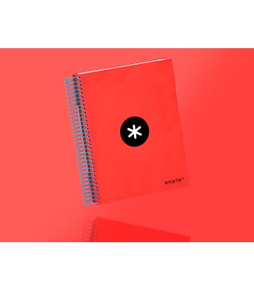 Cuaderno espiral liderpapel a5 micro antartik tapa forrada 120h 90g liso con bandas 6 taladros color rojo