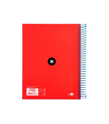 Cuaderno espiral liderpapel a5 micro antartik tapa forrada 120h 90g liso con bandas 6 taladros color rojo