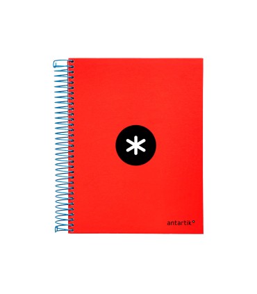 Cuaderno espiral liderpapel a5 micro antartik tapa forrada 120h 90g liso con bandas 6 taladros color rojo