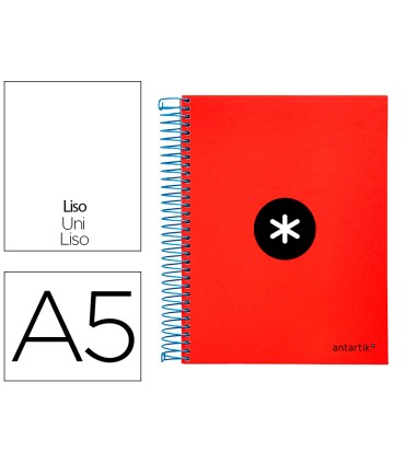 Cuaderno espiral liderpapel a5 micro antartik tapa forrada 120h 90g liso con bandas 6 taladros color rojo