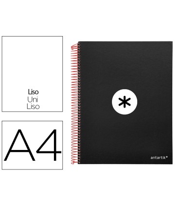 Cuaderno espiral liderpapel a4 micro antartik tapa forrada 120h 100 gr liso con bandas 4 taladros color negro