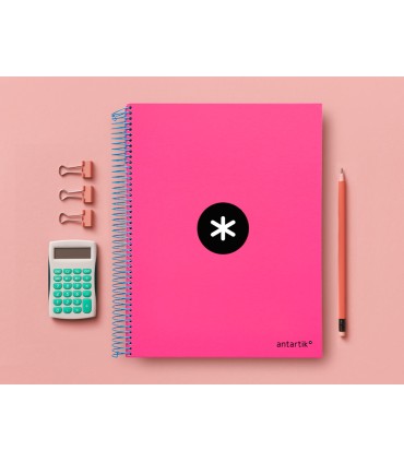 Cuaderno espiral liderpapel a4 micro antartik tapa forrada 120h 100 gr liso con bandas 4 taladros color rosa fluor